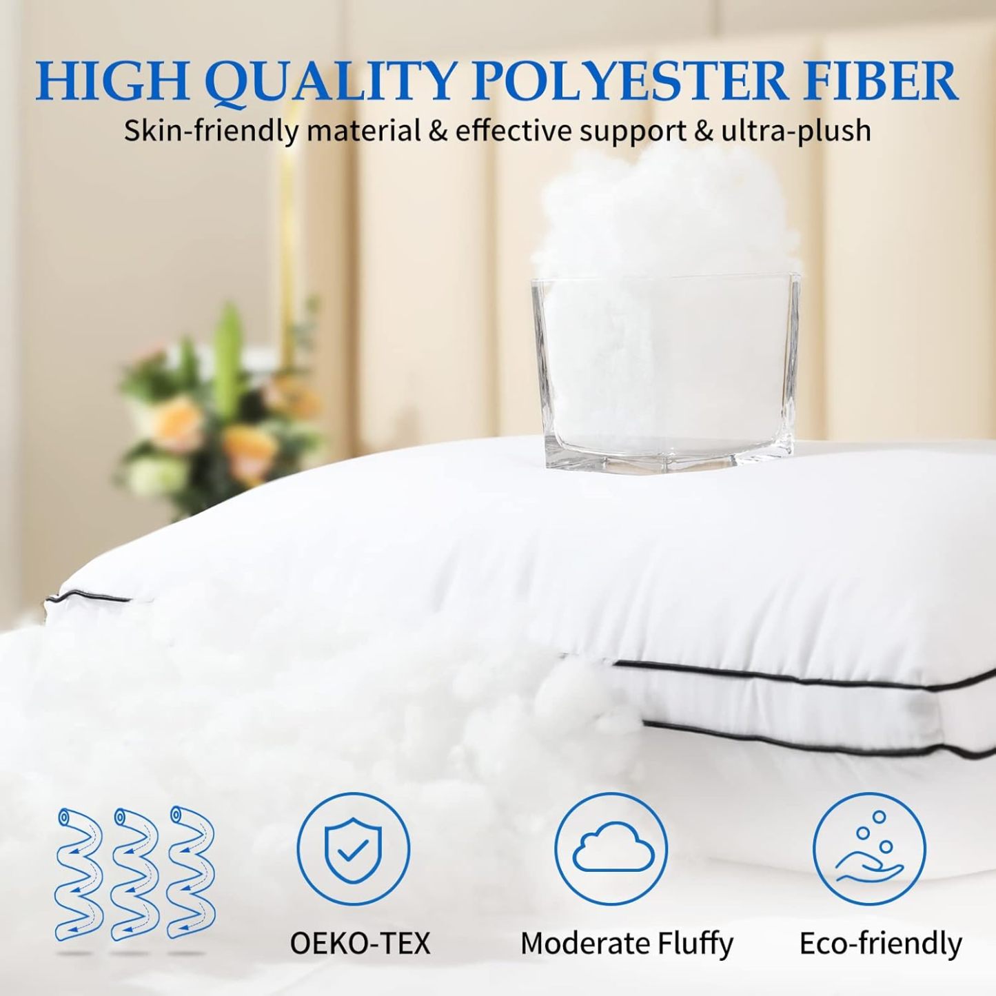 Down Alternative Supportive Bed Pillow for Home, Queen Size Set of 2, Soft Fluffy Breathable and Sweat Wicking, Hotel Collection Gusseted Cooling Pillow 20 x 30 inches