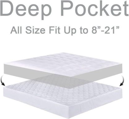 Mattress Topper Queen for Back Pain, Extra Thick Mattress Pad Cover, Plush Pillow Top, Deep Elastic Pocket, White