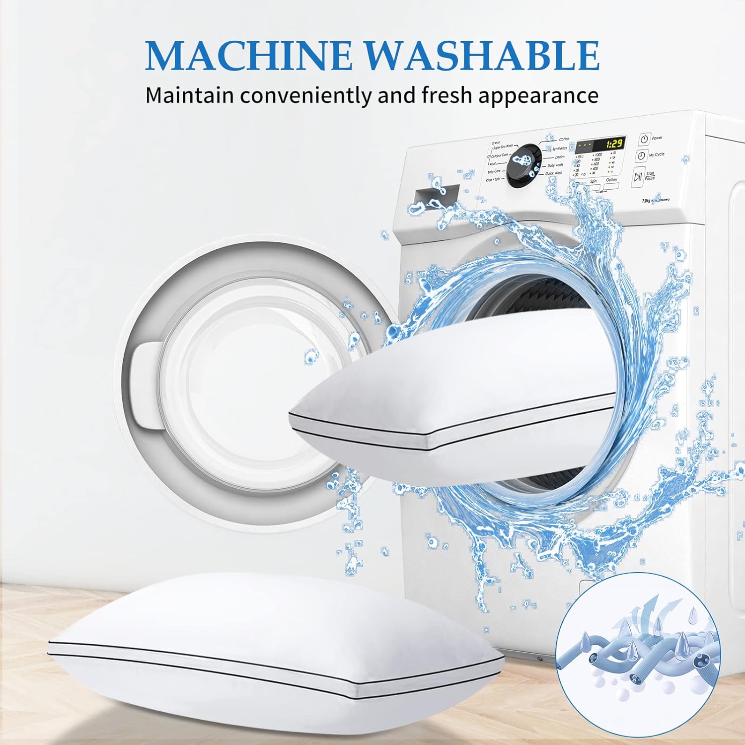 Down Alternative Supportive Bed Pillow for Home, Queen Size Set of 2, Soft Fluffy Breathable and Sweat Wicking, Hotel Collection Gusseted Cooling Pillow 20 x 30 inches