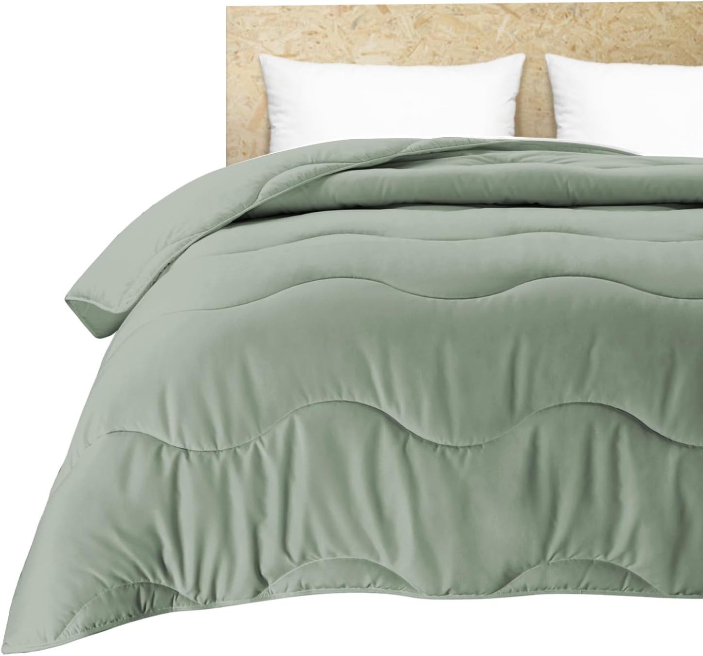 Lightweight Comforter Cooling Green, All Season Duvet Insert Breathable Queen Size Summer Bedding, Soft Microfiber Cool Down Alternative Quilt with Corner Tabs