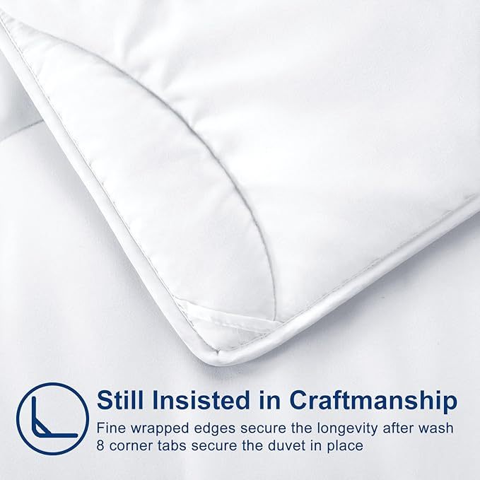 Lightweight Comforter Cooling White, All Season Duvet Insert Breathable King Size Summer Bedding, Soft Microfiber Cool Down Alternative Quilt with Corner Tabs, 102x90 inch