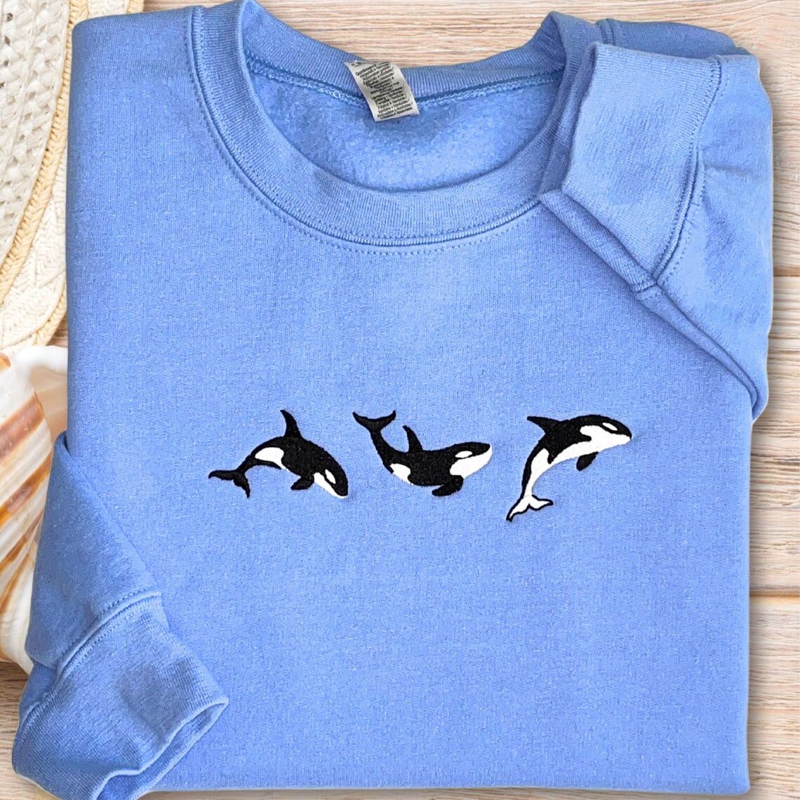 Three Orcas Embroidery Tee / Crewneck / Hoodie