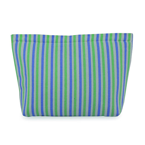 WW25010067 Cotton Purple, White, and Green Vertical-Striped Cosmetic Bag