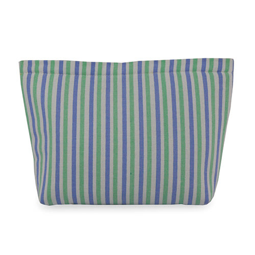 WW25010067 Cotton Purple, White, and Green Vertical-Striped Cosmetic Bag