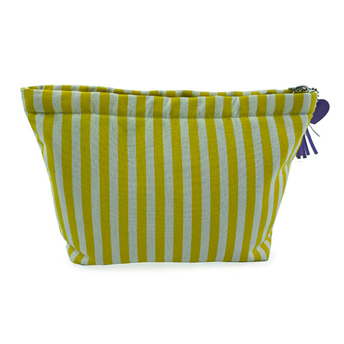 WW25010075 Yellow Stripe Makeup Bag with Purple Zipper