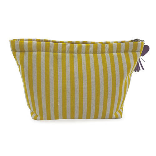 WW25010075 Yellow Stripe Makeup Bag with Purple Zipper