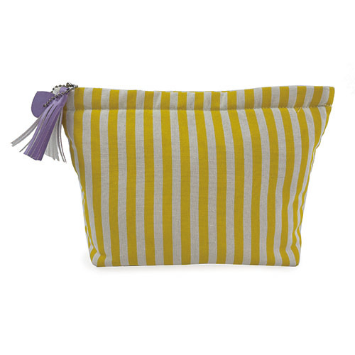 WW25010075 Yellow Stripe Makeup Bag with Purple Zipper