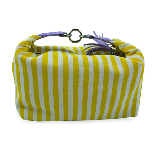 WW25010076 Yellow Strip Round Buckle Cosmetic Bag
