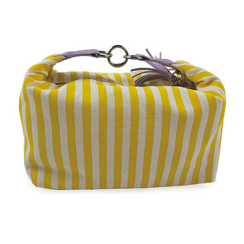 WW25010076 Yellow Strip Round Buckle Cosmetic Bag