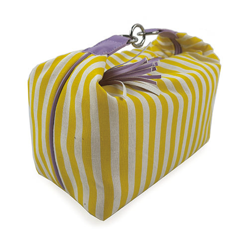 WW25010076 Yellow Strip Round Buckle Cosmetic Bag