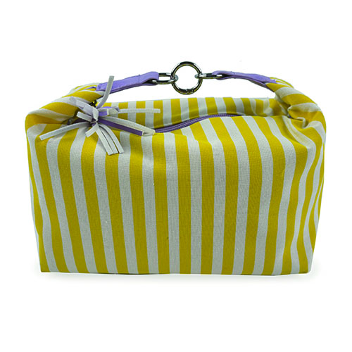 WW25010076 Yellow Strip Round Buckle Cosmetic Bag