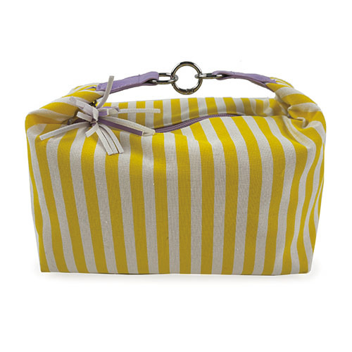 WW25010076 Yellow Strip Round Buckle Cosmetic Bag