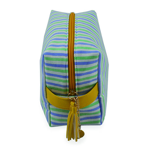 WW25010069 Stripe Makeup Bag with Yellow Handle