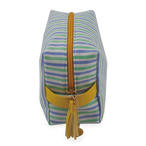 WW25010069 Stripe Makeup Bag with Yellow Handle