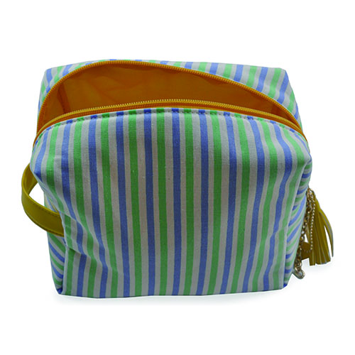 WW25010069 Stripe Makeup Bag with Yellow Handle
