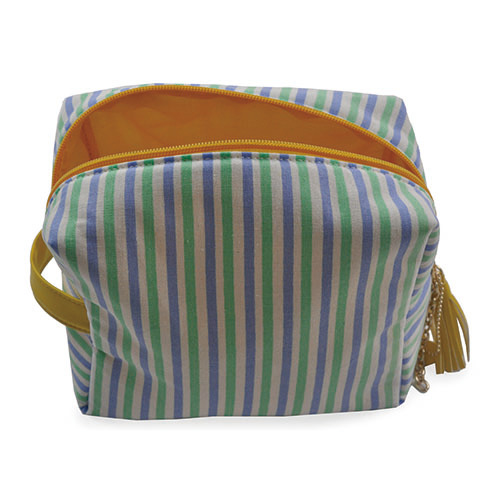 WW25010069 Stripe Makeup Bag with Yellow Handle