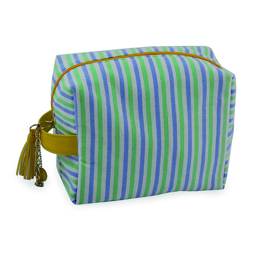 WW25010069 Stripe Makeup Bag with Yellow Handle