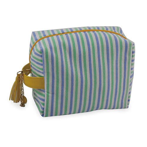 WW25010069 Stripe Makeup Bag with Yellow Handle