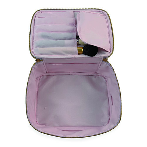 WW25010181 PU Leather Metal Logo Cosmetic Bag for Travel