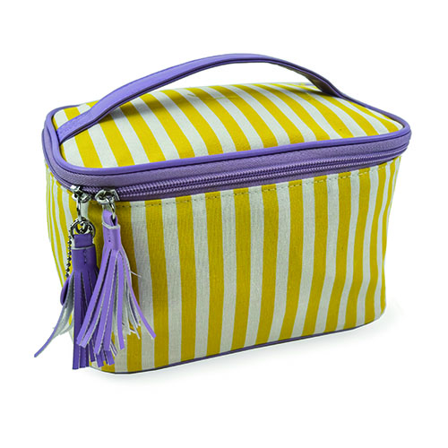 WW25010078 Yellow Stripe with Purple Handle Makeup Bag