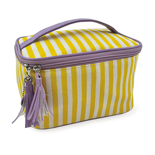 WW25010078 Yellow Stripe with Purple Handle Makeup Bag