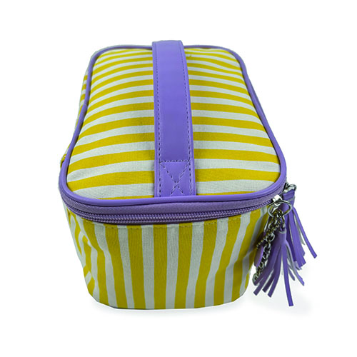 WW25010078 Yellow Stripe with Purple Handle Makeup Bag