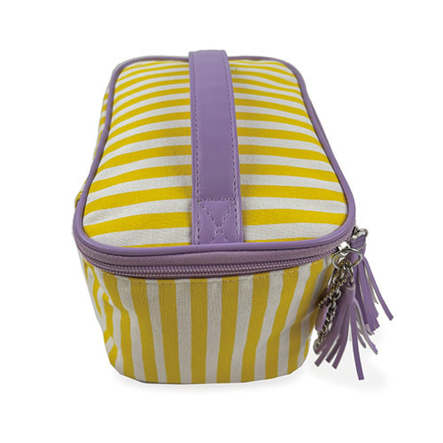 WW25010078 Yellow Stripe with Purple Handle Makeup Bag