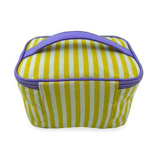 WW25010078 Yellow Stripe with Purple Handle Makeup Bag