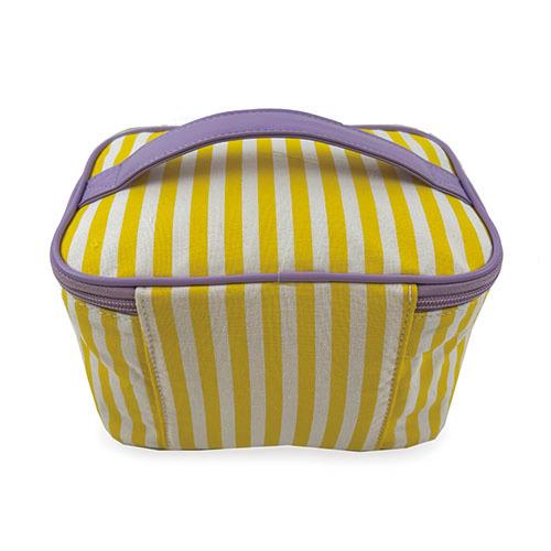 WW25010078 Yellow Stripe with Purple Handle Makeup Bag