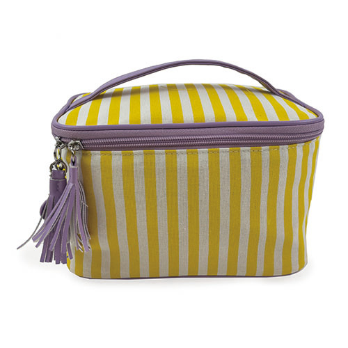 WW25010078 Yellow Stripe with Purple Handle Makeup Bag