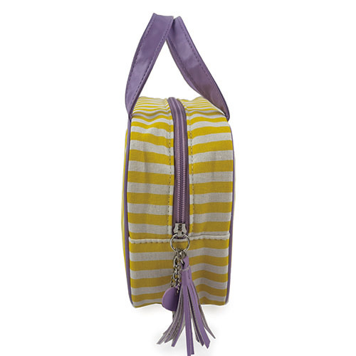 WW25010072 Yellow Stripe with Tassel Zipper Travel Bag