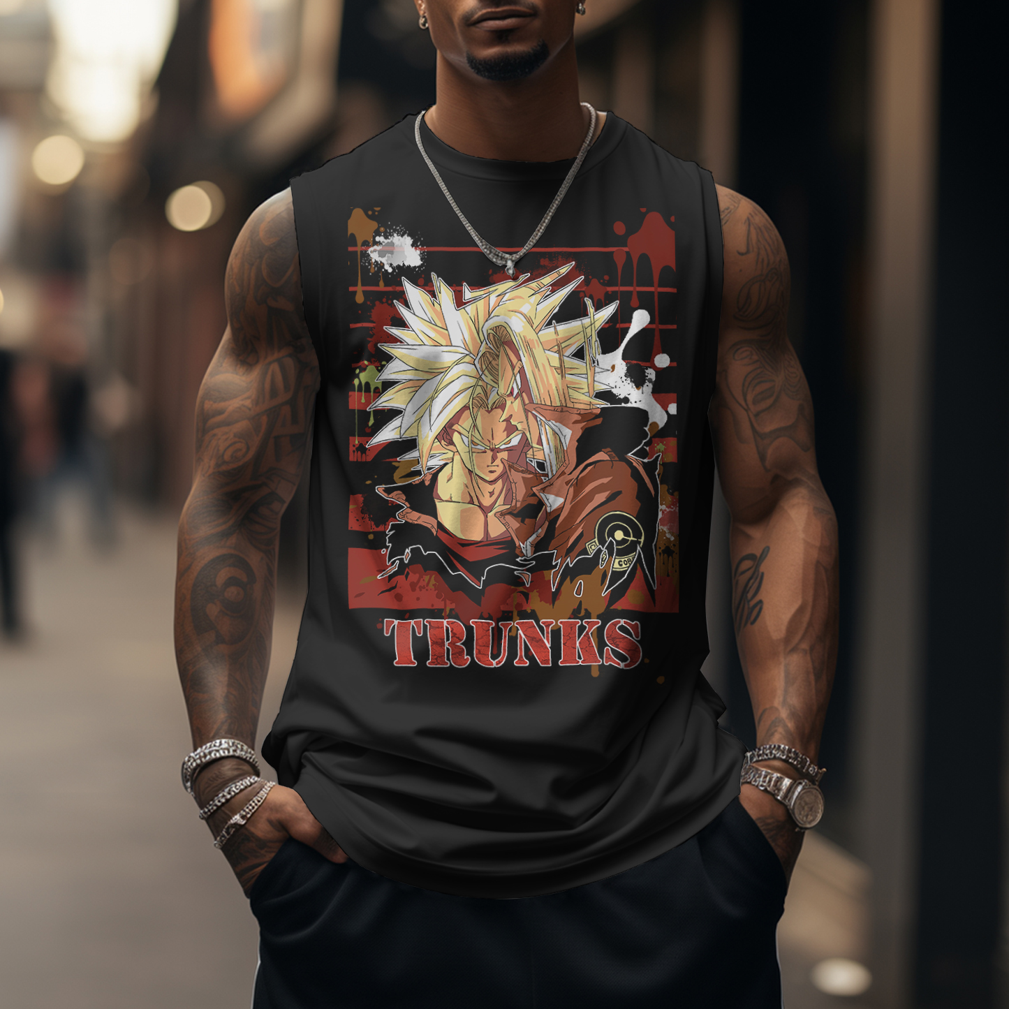 Oversized Anime Print Gym Tank Top