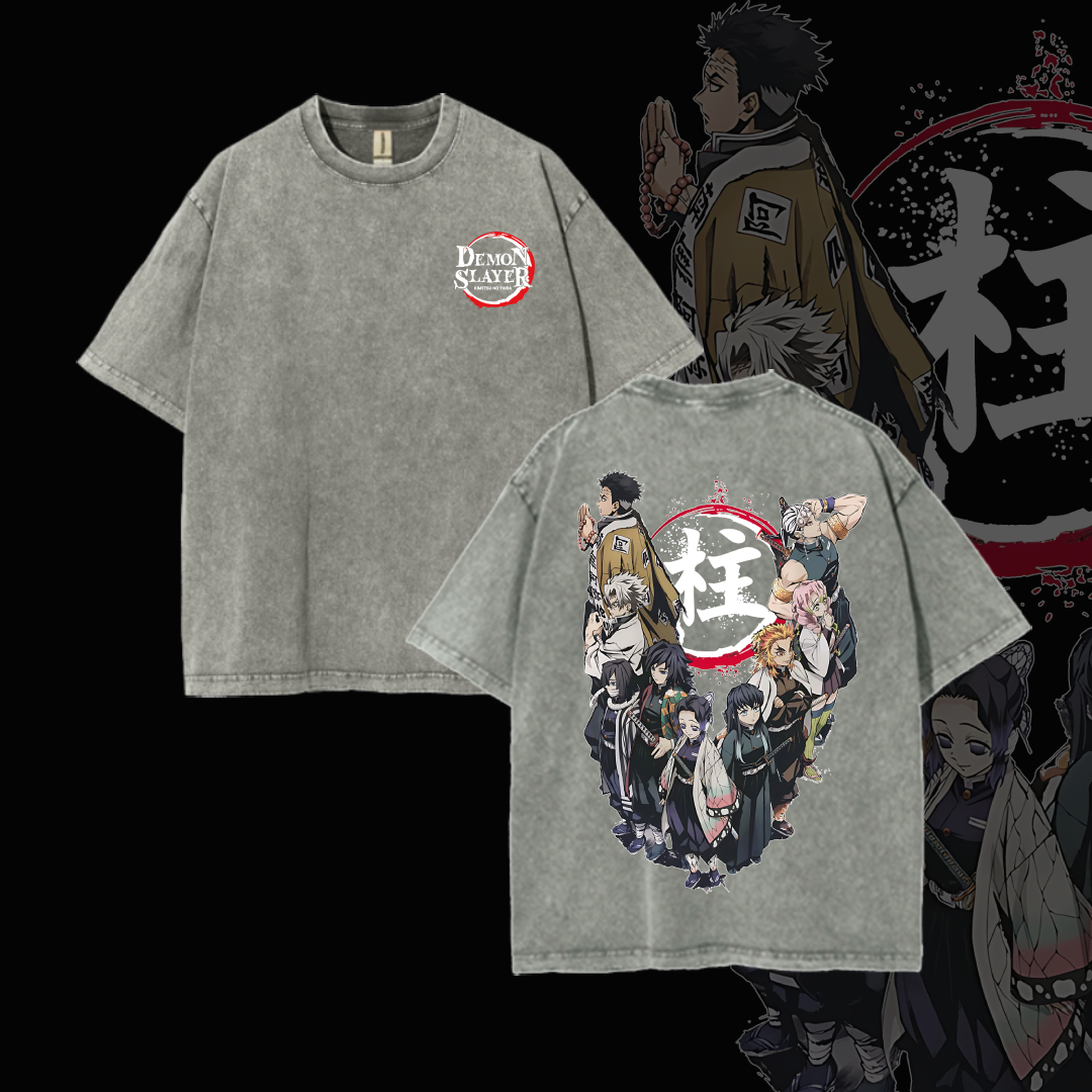 Hashira Demon Slayer Tee – Rengoku, Giyu, Tengen, Obanai, Gyomei, Mitsuri Vintage Washed Oversized T-Shirt
