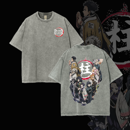 Hashira Demon Slayer Tee – Rengoku, Giyu, Tengen, Obanai, Gyomei, Mitsuri Vintage Washed Oversized T-Shirt