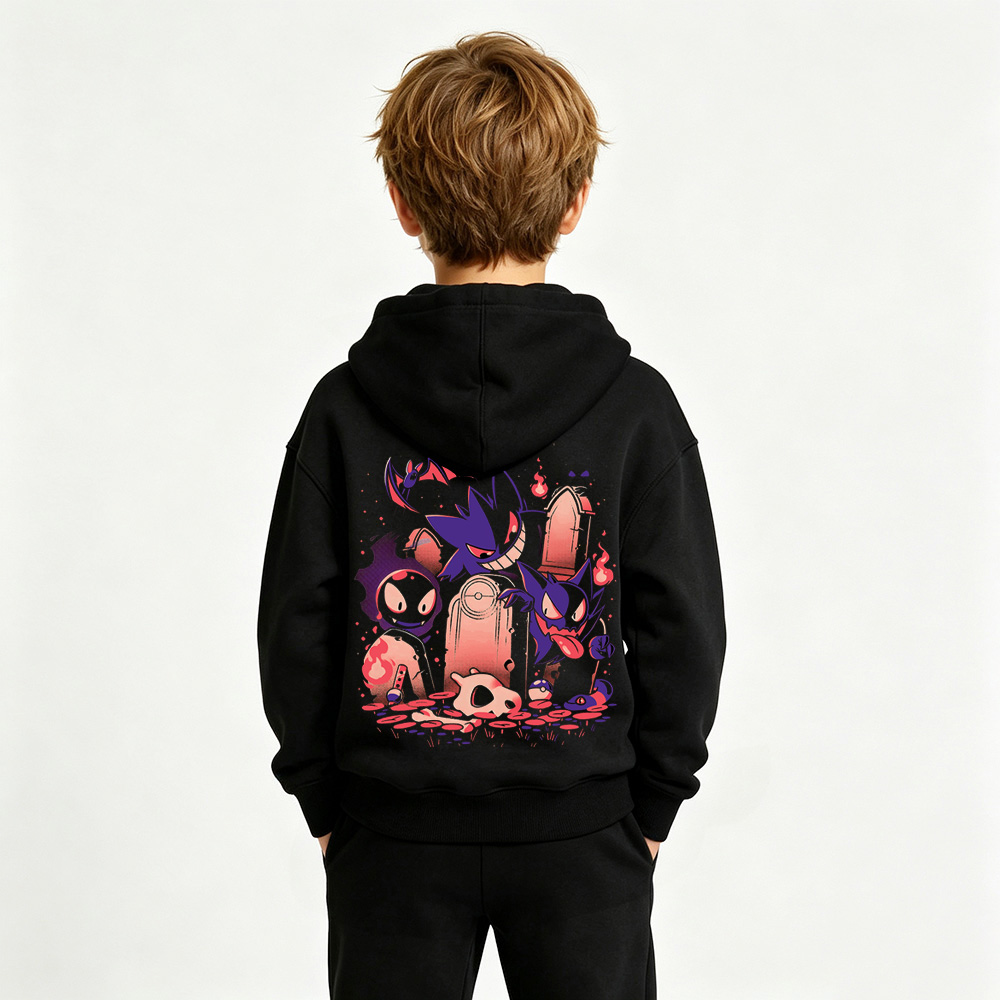 Pokémon Anime Graphic Hoodie for Gengar Kids Cartoon Print Cotton Tee
