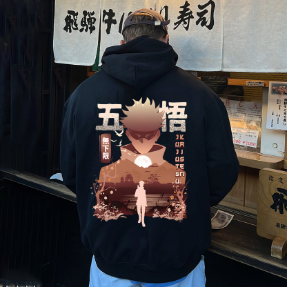 Oversized Unisex Anime Gojo Satoru Print Hoodie-AnimeClothe