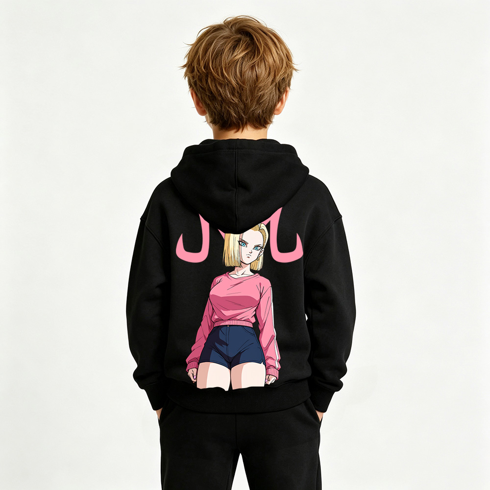 Dragon Ball Anime Graphic Hoodie for Android 18 Kids Cartoon Print Cotton Tee