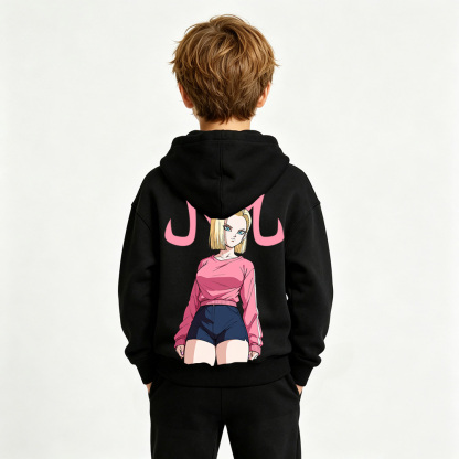 Dragon Ball Anime Graphic Hoodie for Android 18 Kids Cartoon Print Cotton Tee