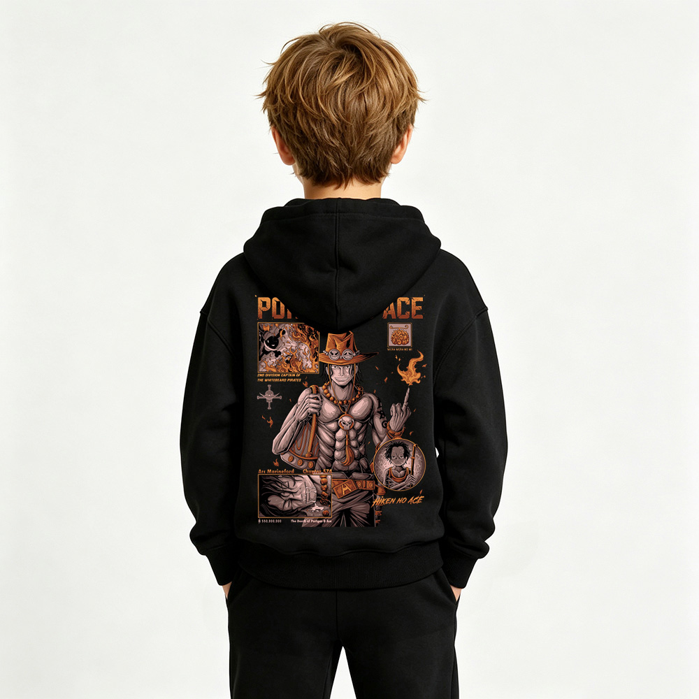 One Piece Anime Graphic Hoodie for Ace Kids Cartoon Print Cotton Tee