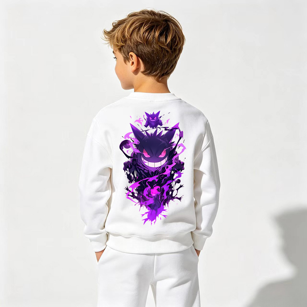 Pokémon Anime Graphic Crewneck Sweatshirt for Gengar Kids Cartoon Print Cotton Tee