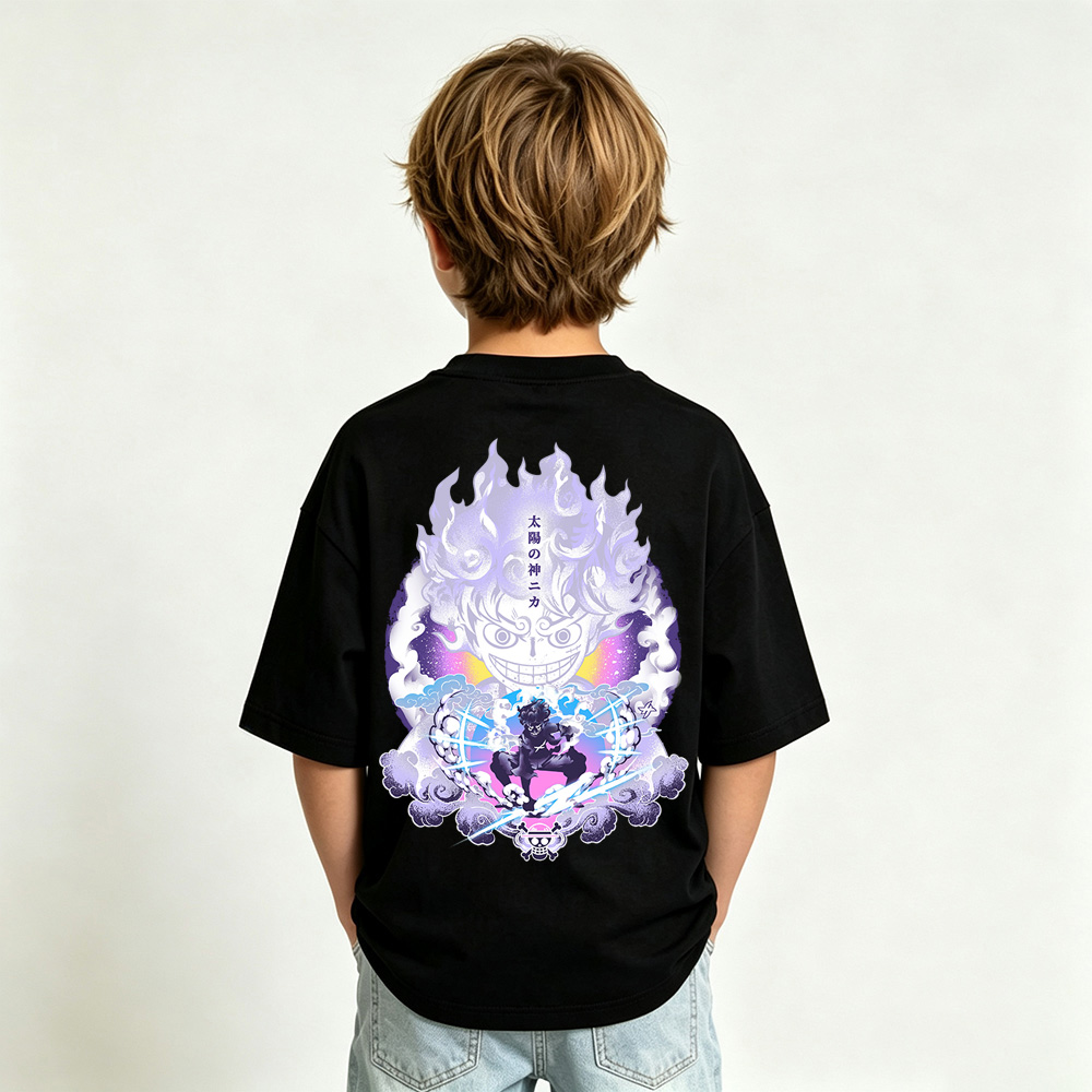 One Piece Anime Graphic T-Shirt for Gear 5 Luffy Kids Cartoon Print Cotton Tee