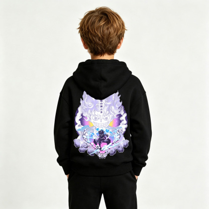 One Piece Anime Graphic Hoodie for Gear 5 Luffy Kids Cartoon Print Cotton Tee