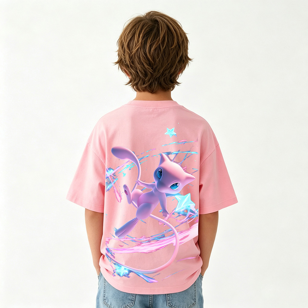Pokémon Mew Anime Graphic T-Shirt for Kids Cartoon Print Cotton Tee