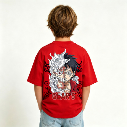 One Piece Luffy Anime Graphic T-Shirt for Gear 5 Luffy Kids Cartoon Print Cotton Tee