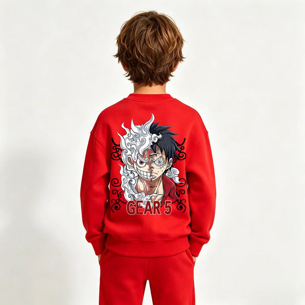 One Piece Luffy Anime Graphic Crewneck Sweatshirt for Gear 5 Luffy Kids Cartoon Print Cotton Tee