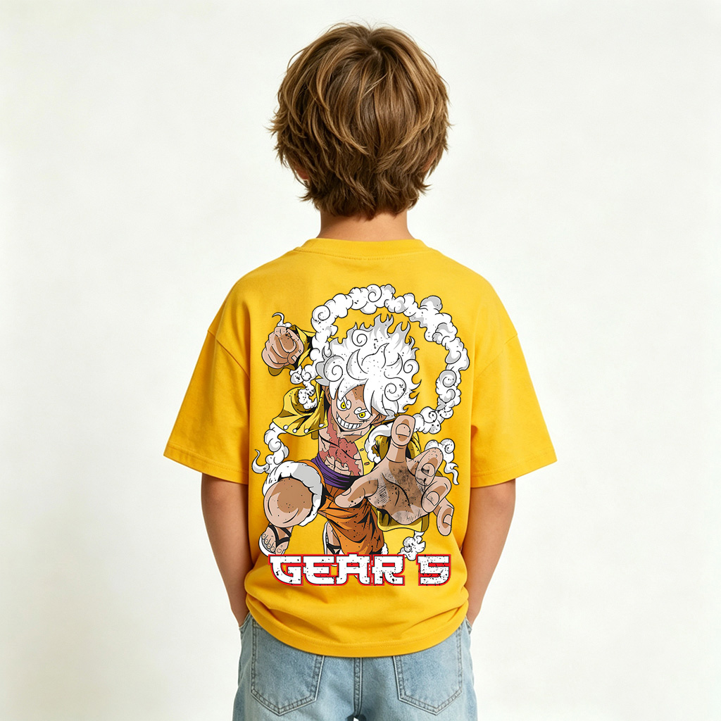 One Piece Gear 5 Luffy Anime Graphic T-Shirt for Kids Cartoon Print Cotton Tee