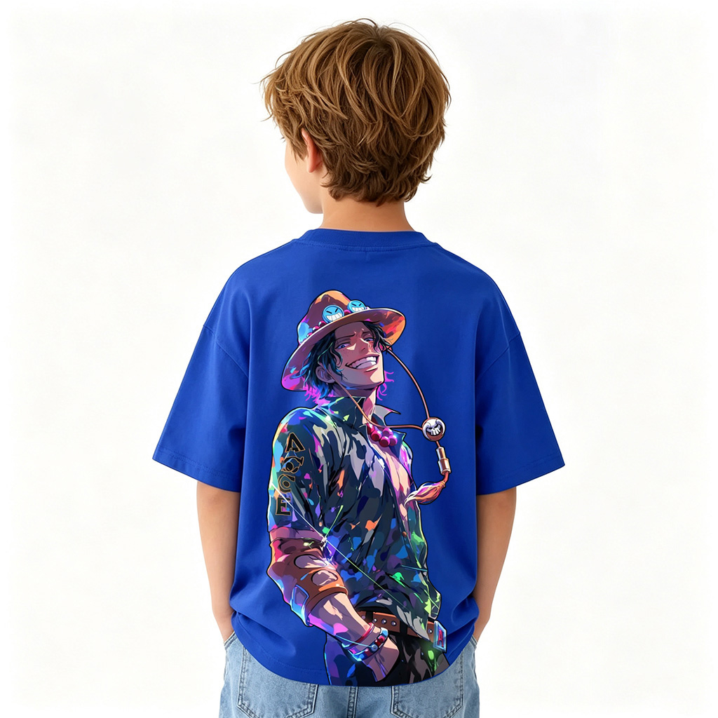One Piece Ace Anime Graphic T-Shirt for Kids Cartoon Print Cotton Tee
