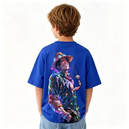 One Piece Ace Anime Graphic T-Shirt for Kids Cartoon Print Cotton Tee