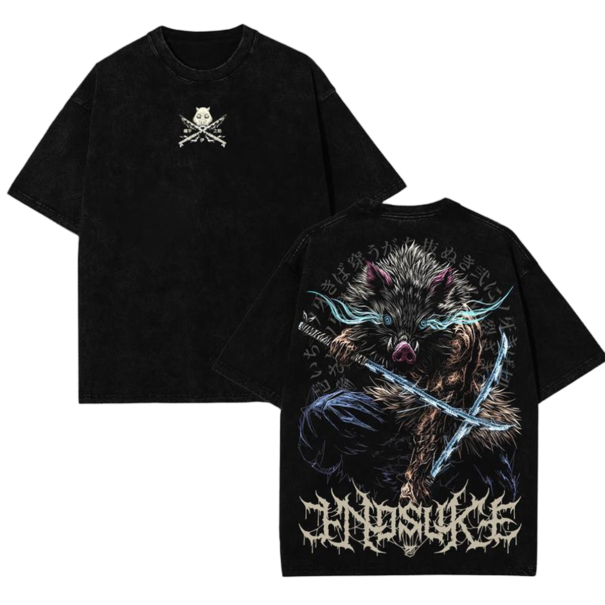 Demon Slayer Unisex Oversize Anime Manga Washed Heavyweight Cotton T-shirt