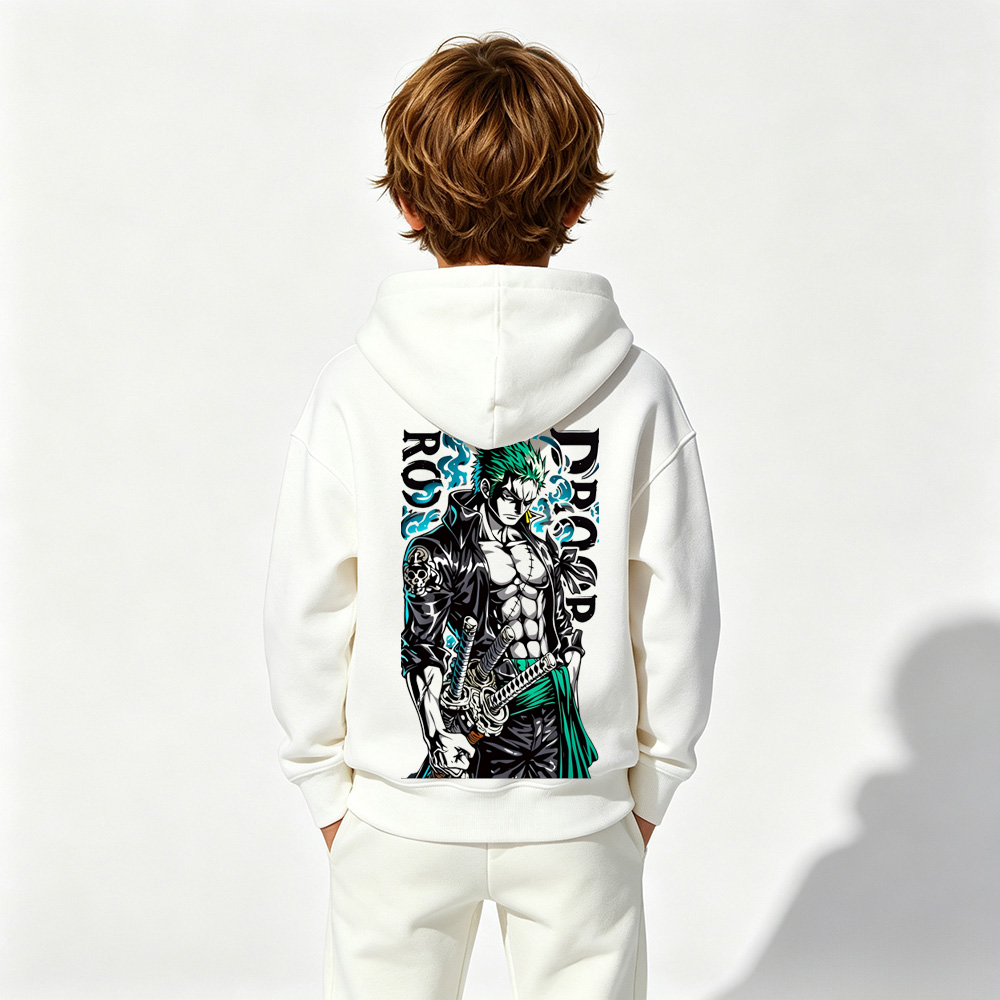 One Piece Anime Graphic Hoodie for Zoro Kids Cartoon Print Cotton Tee